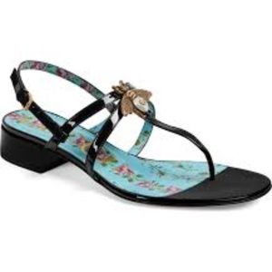 Gucci Patent Leather Bee Sandals